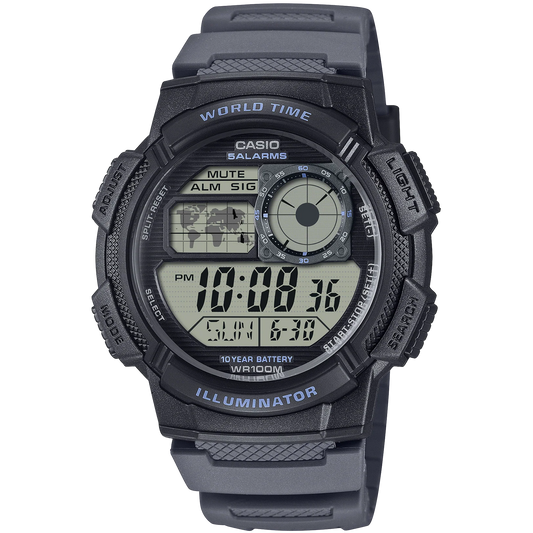 Casio Black/Grey World Time 100m Unisex Digital Sports Watch AE-1000W-8A
