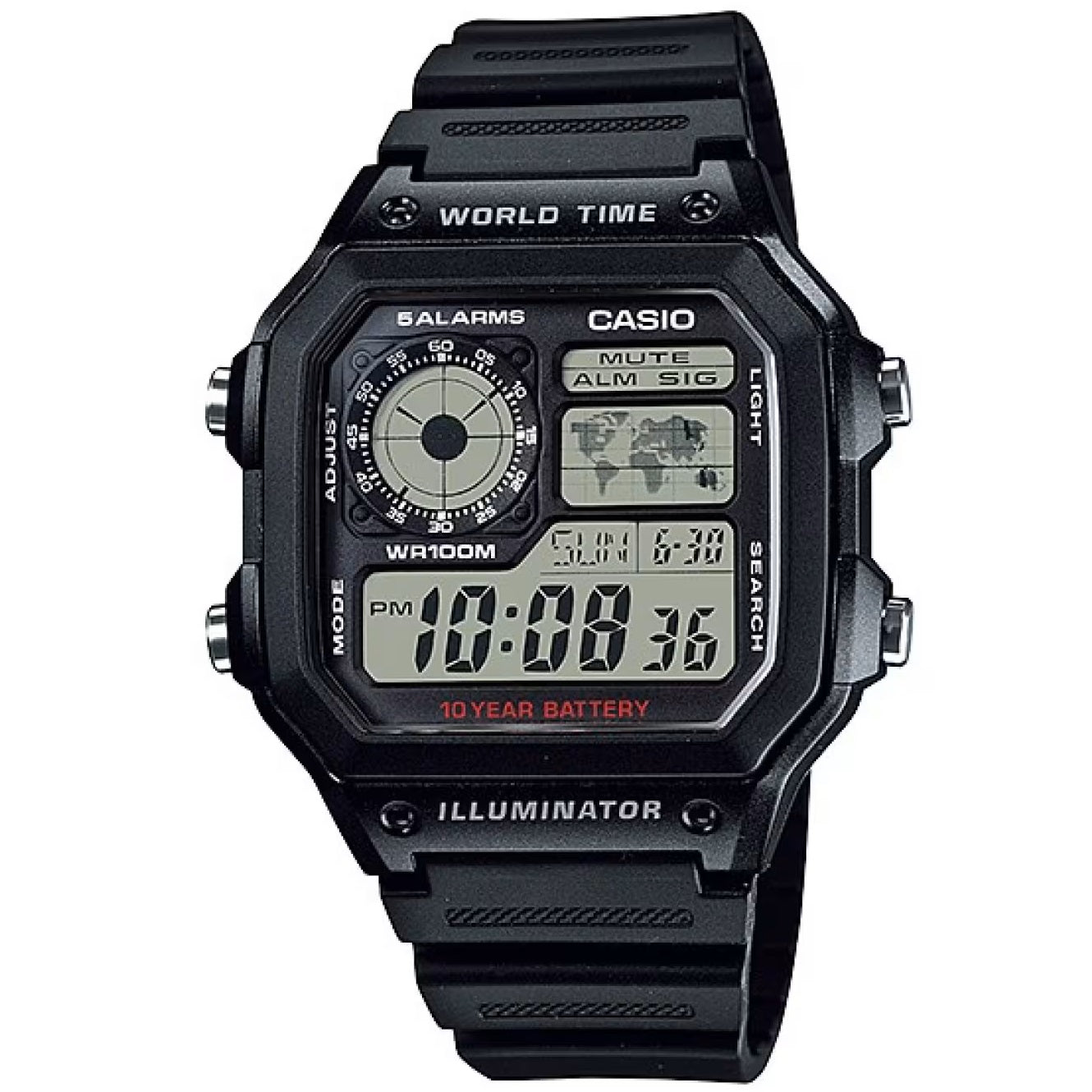 Casio Black Youth Series World Time Unisex Digital Sports Watch AE-1200WH-1A