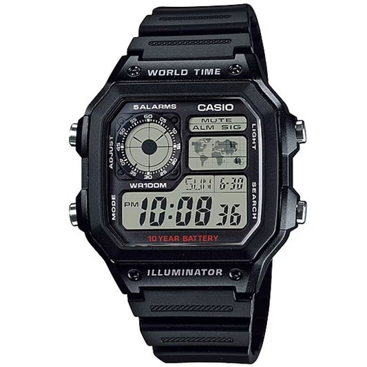Casio Black Youth Series World Time Unisex Digital Sports Watch AE-1200WH-1A