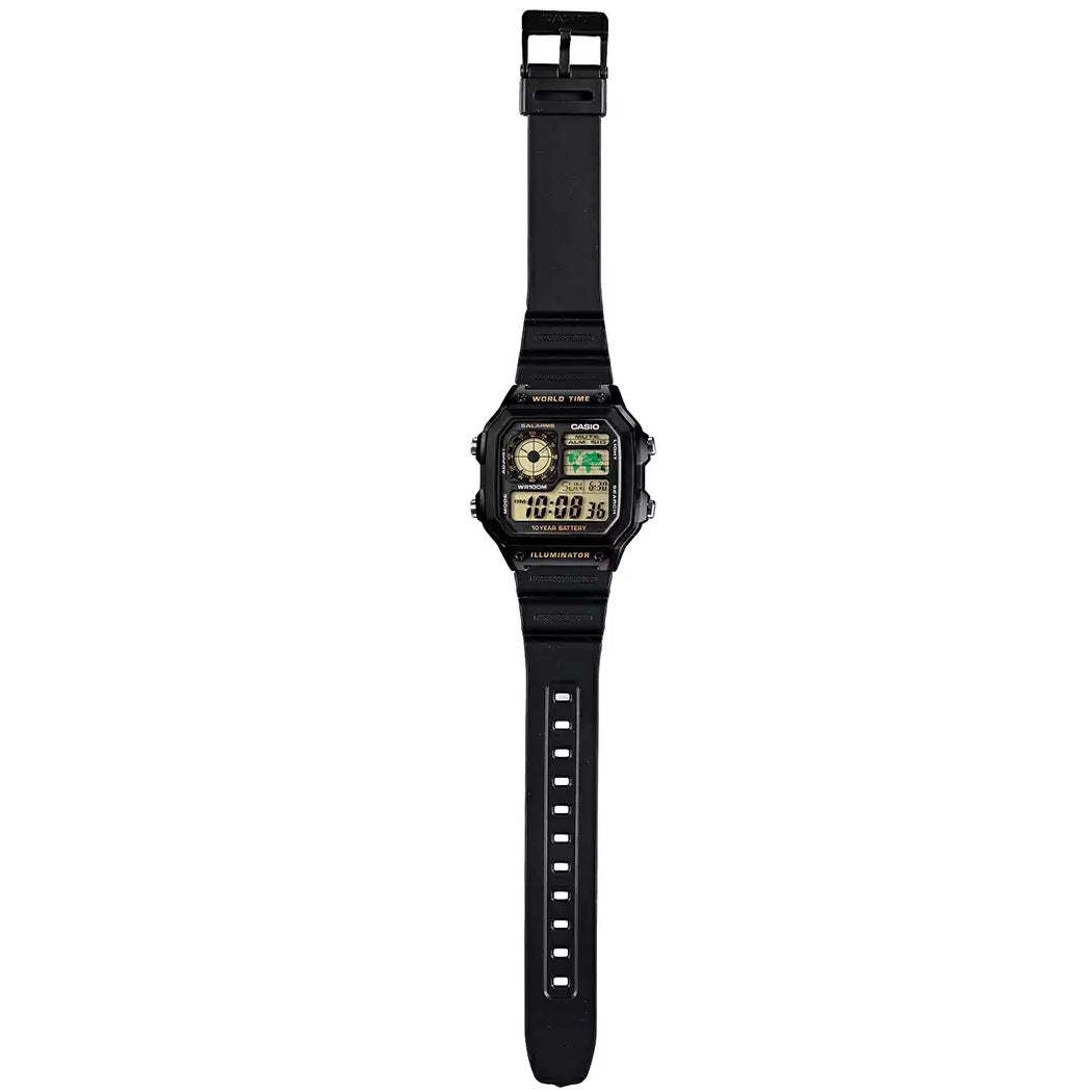 Casio Black Youth Series World Time Unisex Digital Sports Watch AE-1200WH-1A