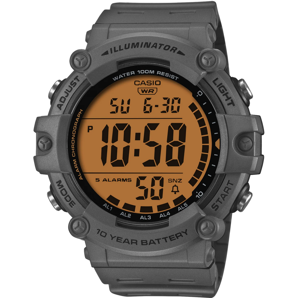 Casio Grey Men's Dual Time 100m Multifunction Digital Sports Watch AE-1500WHC-8A