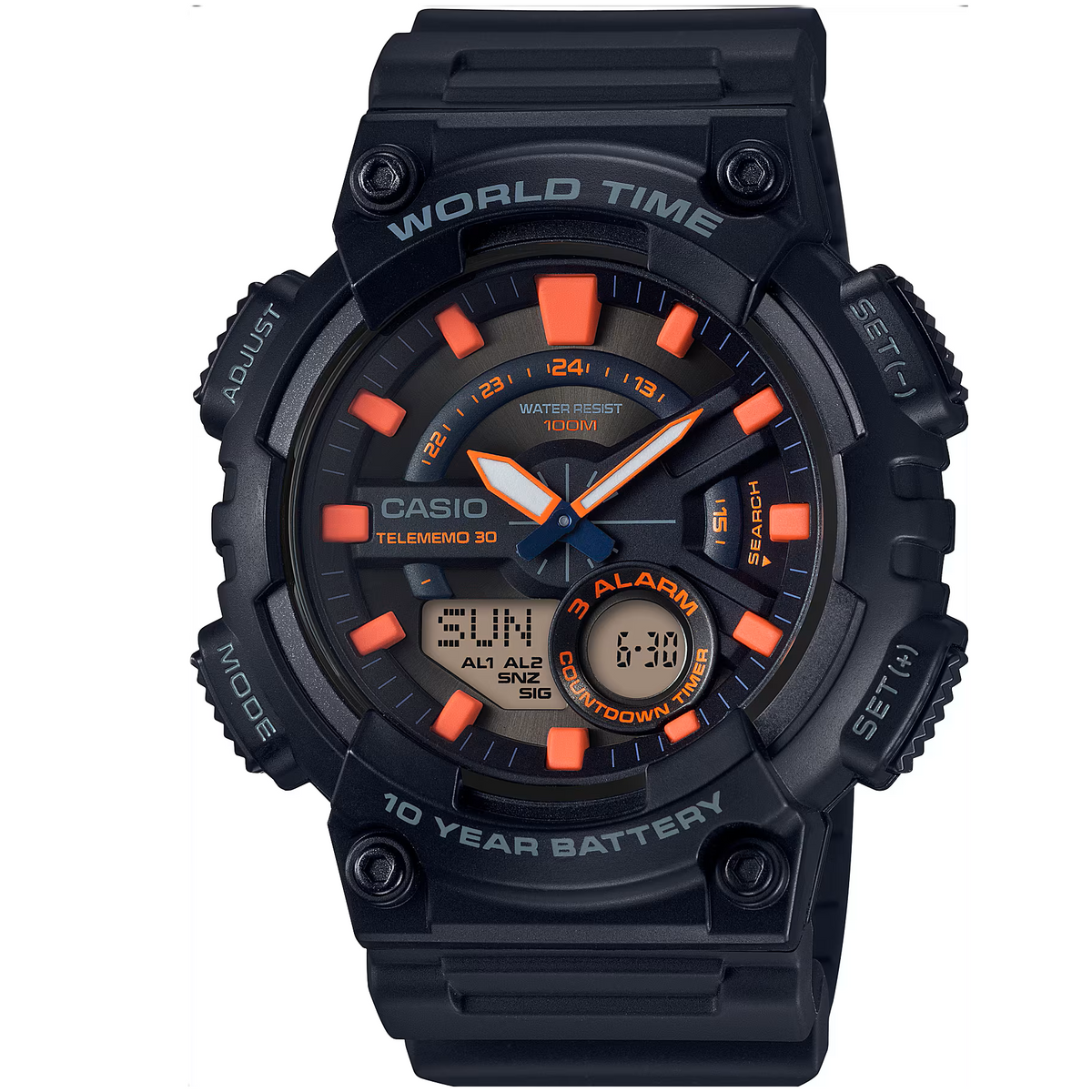 Casio Black Men's 100m Digital Analog Sports Watch AEQ-110W-1A2V