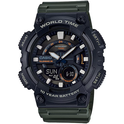 Casio Black Green Men's 100m Digital Analog Sports Watch AEQ-110W-3AV