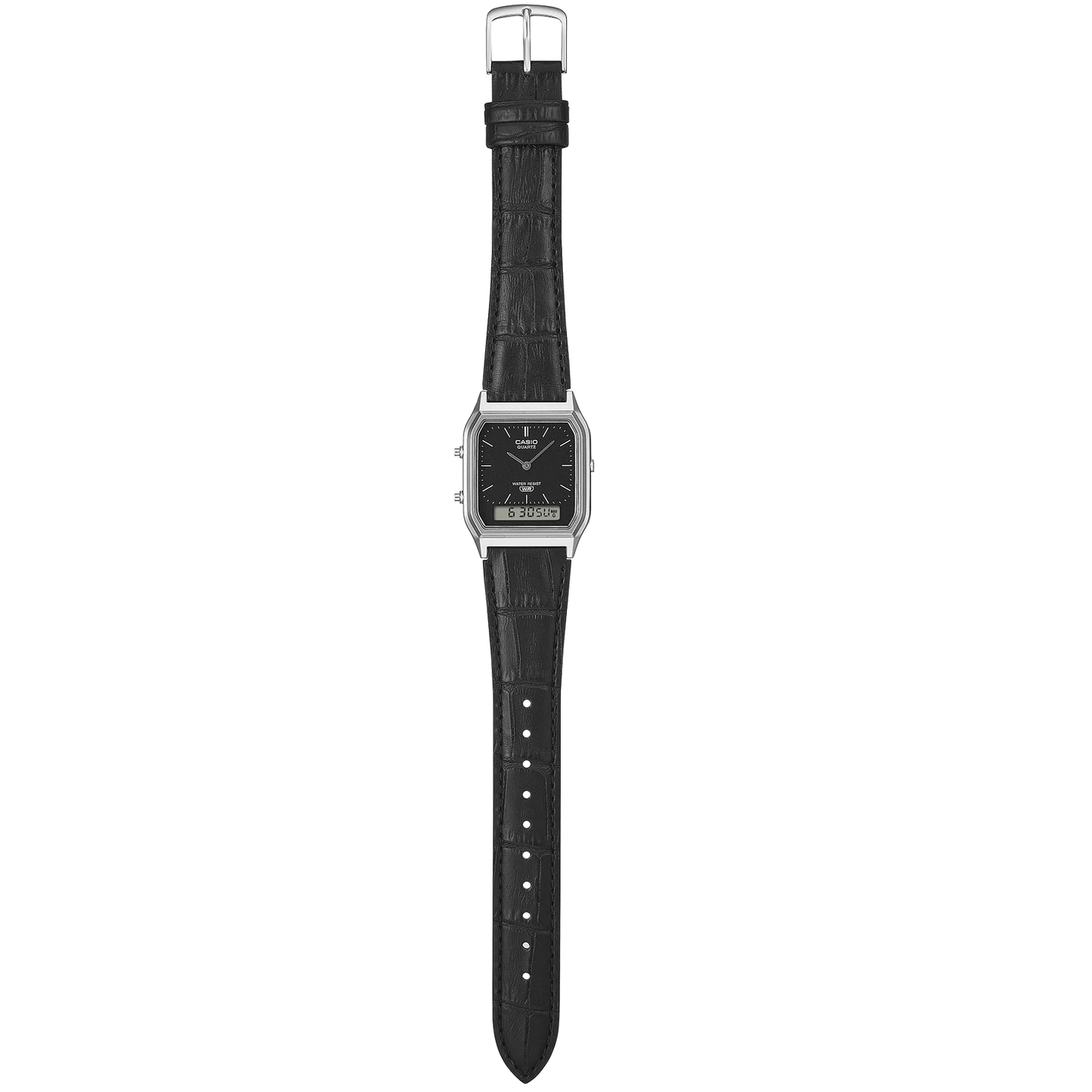 Casio Silver/Black Leather Strap Retro Style Digital Analog Watch AQ-230EL-1A