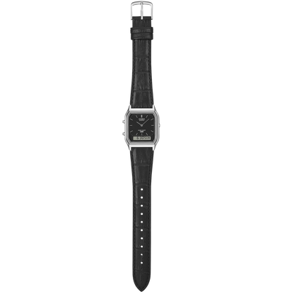 Casio Silver/Black Leather Strap Retro Style Digital Analog Watch AQ-230EL-1A