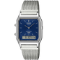 Casio Silver/Blue Mesh Band Retro Style Digital Analog Watch AQ-230EM-2A