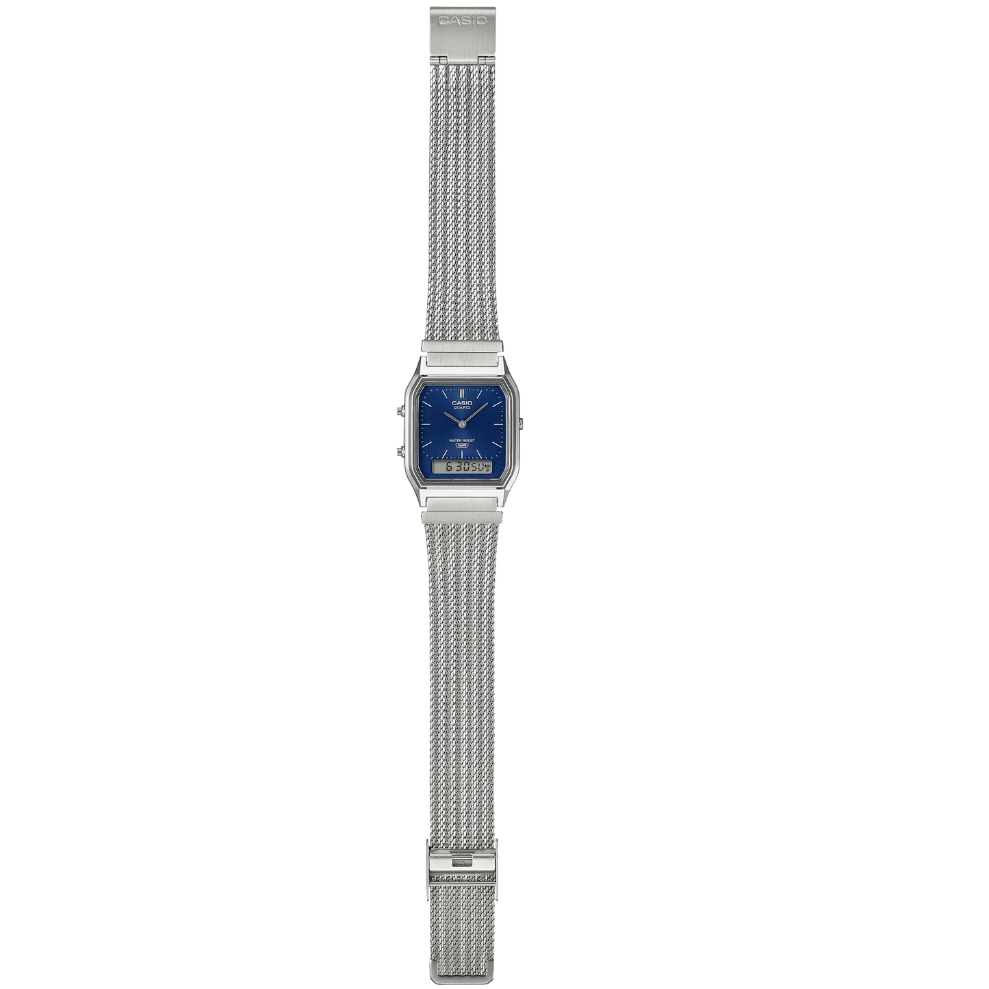Casio Silver/Blue Mesh Band Retro Style Digital Analog Watch AQ-230EM-2A