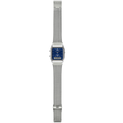 Casio Silver/Blue Mesh Band Retro Style Digital Analog Watch AQ-230EM-2A