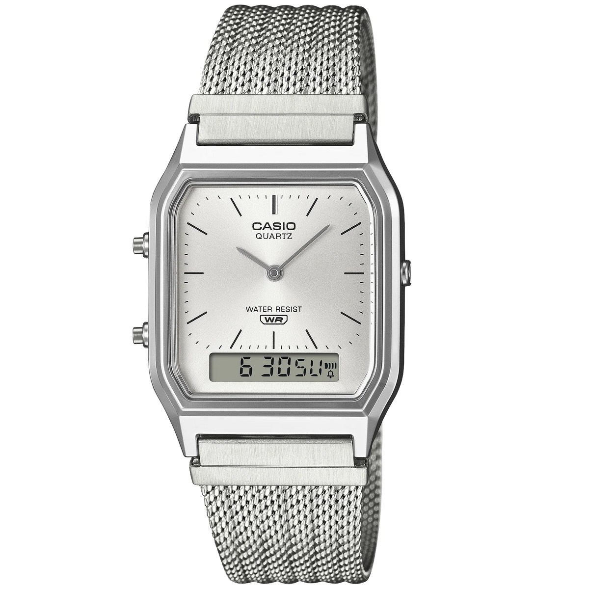 Casio Silver Dial/Mesh Band Retro Style Digital Analog Watch AQ-230EM-7A