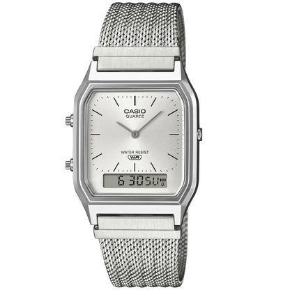 Casio Silver Dial/Mesh Band Retro Style Digital Analog Watch AQ-230EM-7A