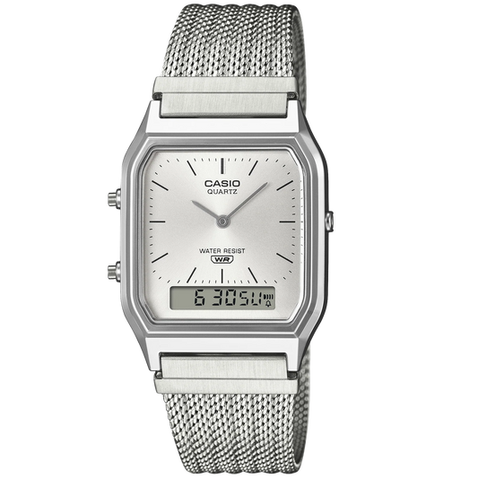 Casio Silver Dial/Mesh Band Retro Style Digital Analog Watch AQ-230EM-7A