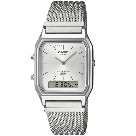 Casio Silver Dial/Mesh Band Retro Style Digital Analog Watch AQ-230EM-7A
