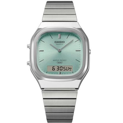 Casio Silver/Light Blue Vintage Style Unisex Analog Digital Watch AQ-240E-2A