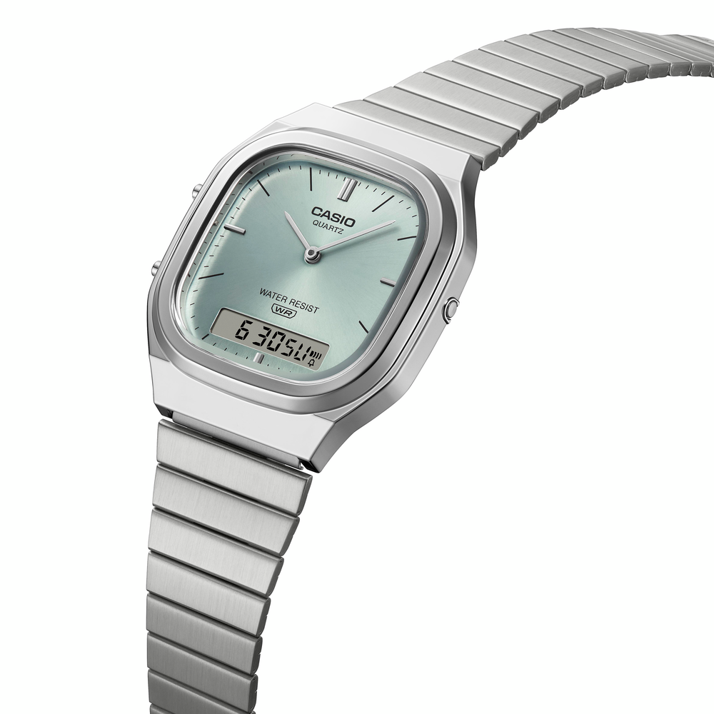 Casio Silver/Light Blue Vintage Style Unisex Analog Digital Watch AQ-240E-2A