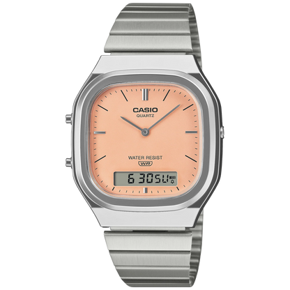 Casio Silver/Orange Vintage Style Unisex Analog Digital Watch AQ-240E-4A