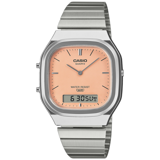 Casio Silver/Orange Vintage Style Unisex Analog Digital Watch AQ-240E-4A