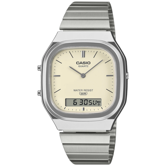Casio Silver/Champagne Vintage Style Unisex Analog Digital Watch AQ-240E-7A2