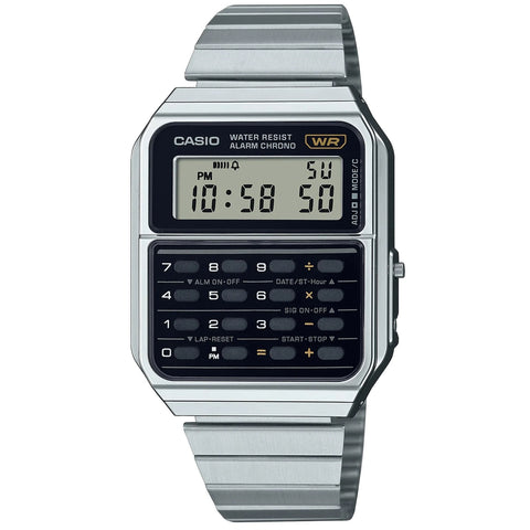 Casio Silver Black Retro Style Unisex Digital Calculator Watch CA-500WE-1A