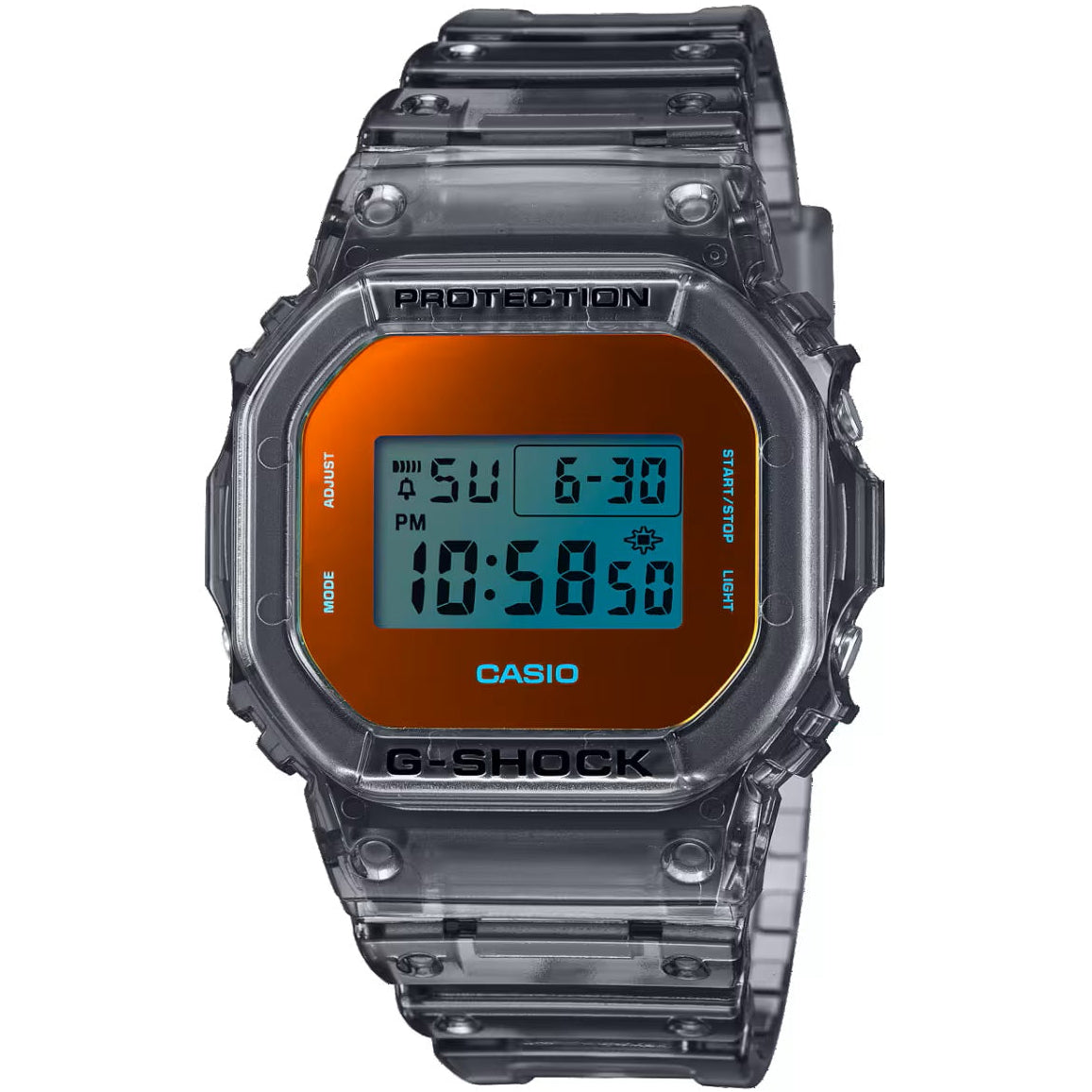 G-Shock Transparent Grey/Orange Men's 200m Ditgital Sports Watch DW-5600TLS-8