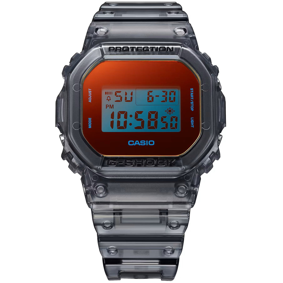 G-Shock Transparent Grey/Orange Men's 200m Ditgital Sports Watch DW-5600TLS-8