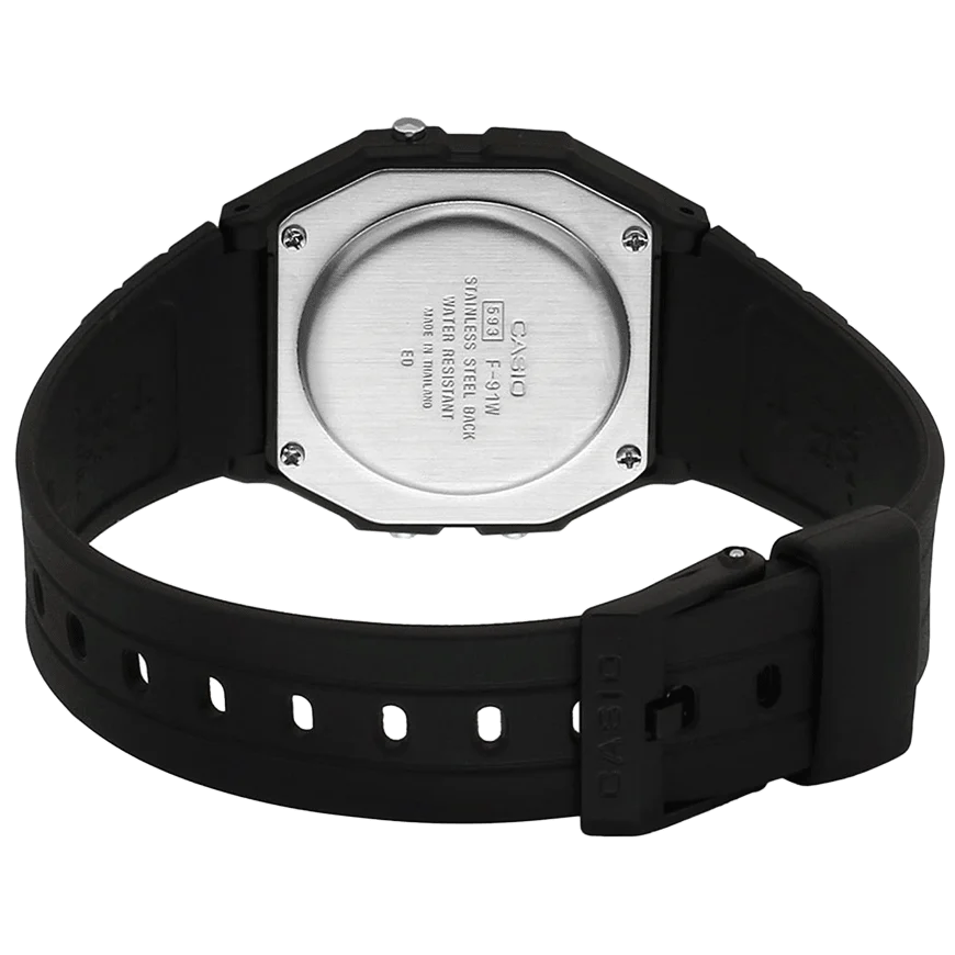Casio F-91W-3 Black & Green Classic Digital Unisex Watch with Alarm & Stopwatch