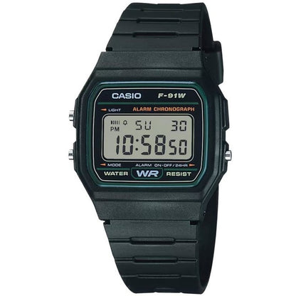 Casio F-91W-3 Black & Green Classic Digital Unisex Watch with Alarm & Stopwatch