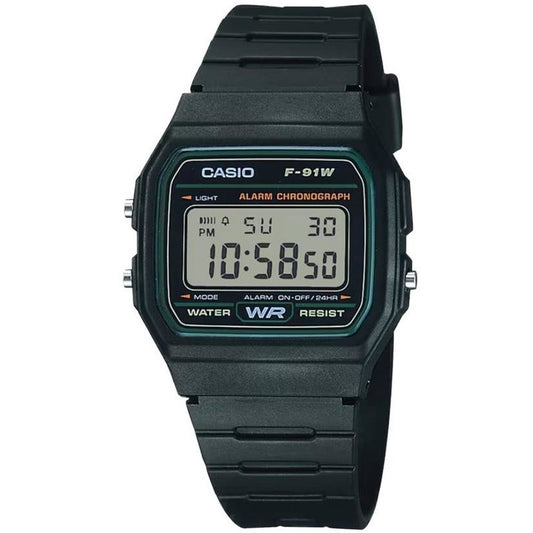 Casio F-91W-3 Black & Green Classic Digital Unisex Watch with Alarm & Stopwatch