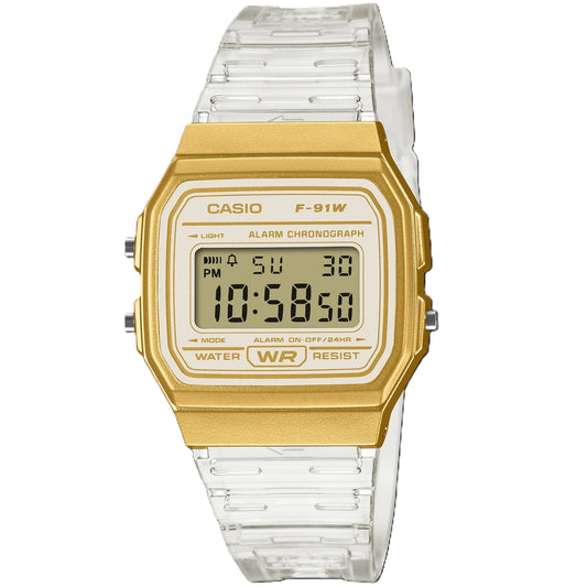 Casio Gold/Transparent Strap Classic Unisex Digital Watch F-91WS-7A2