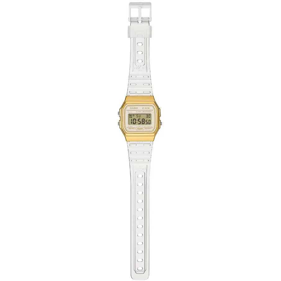 Casio Gold/Transparent Strap Classic Unisex Digital Watch F-91WS-7A2