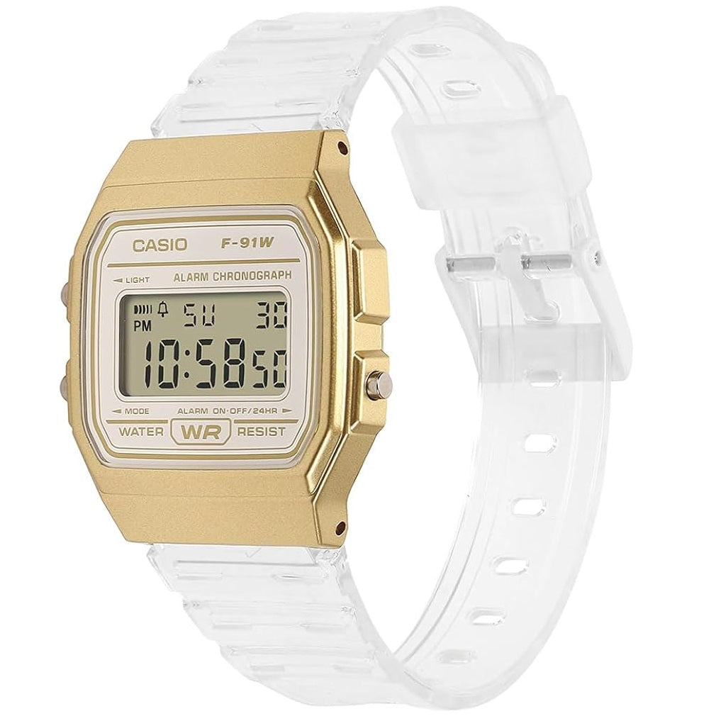 Casio Gold/Transparent Strap Classic Unisex Digital Watch F-91WS-7A2