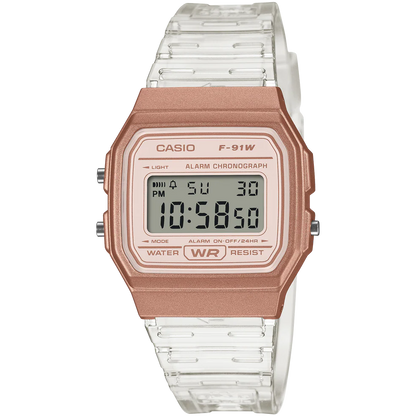 Casio Rose Gold/Transparent Strap Classic Unisex Digital Watch F-91WS-7A3