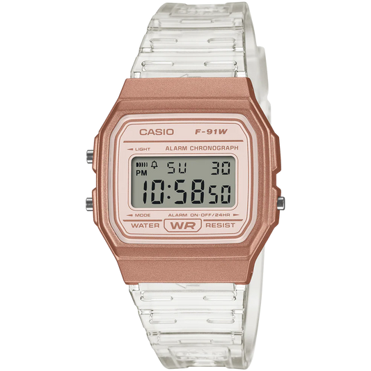 Casio Rose Gold/Transparent Strap Classic Unisex Digital Watch F-91WS-7A3
