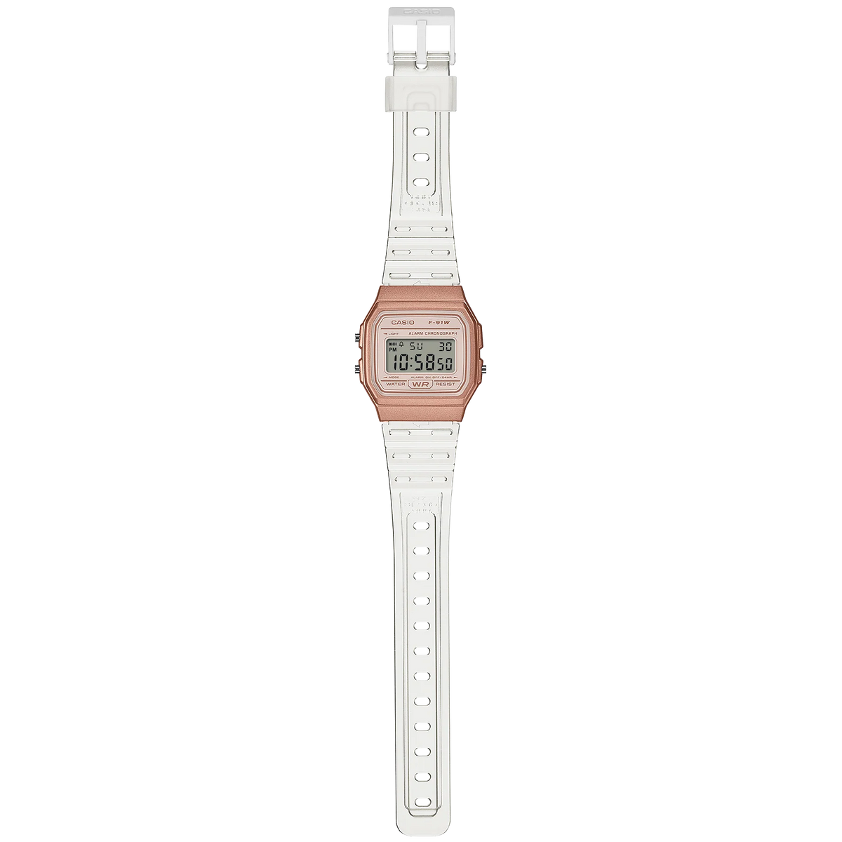 Casio Rose Gold/Transparent Strap Classic Unisex Digital Watch F-91WS-7A3