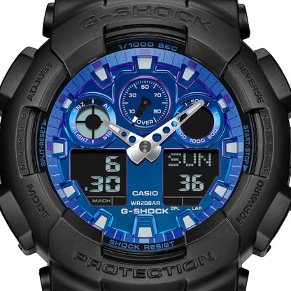G-Shock Black/Blue Flame Series Men's 200m Sports Watch GA-100FL-1A