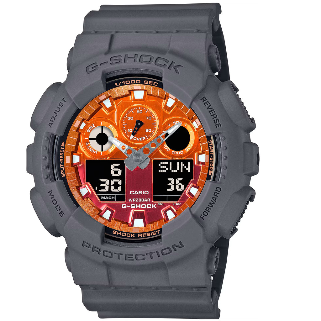 G-Shock Grey/Orange Flame Series Men's 200m Sports Watch GA-100FL-8A