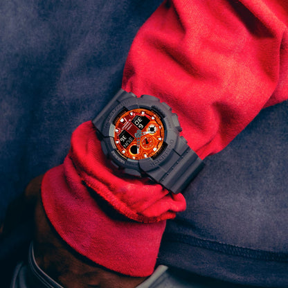 G-Shock Grey/Orange Flame Series Men's 200m Sports Watch GA-100FL-8A