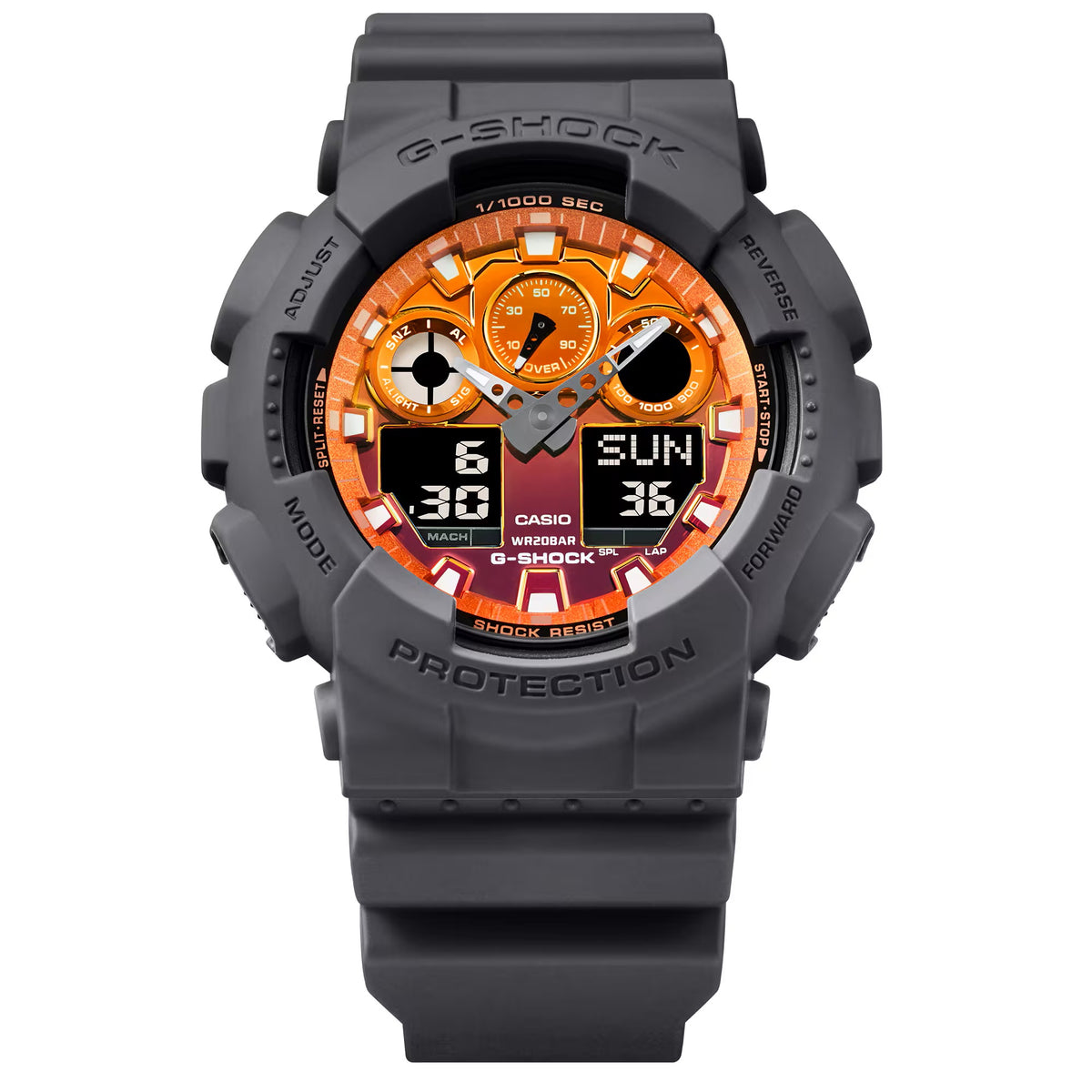 G-Shock Grey/Orange Flame Series Men's 200m Sports Watch GA-100FL-8A