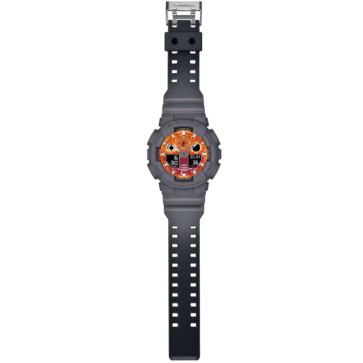 G-Shock Grey/Orange Flame Series Men's 200m Sports Watch GA-100FL-8A