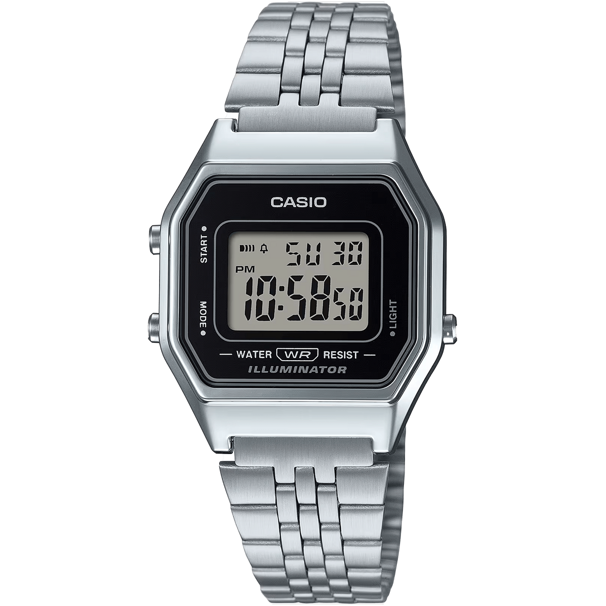 Casio Silver Black Dial Women's Stainless Steel Digital Watch LA680WA-1