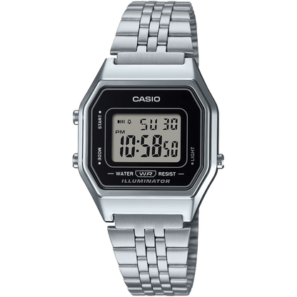 Casio Silver Black Dial Women's Stainless Steel Digital Watch LA680WA-1