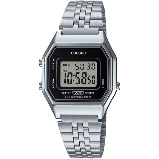 Casio Silver Black Dial Women's Stainless Steel Digital Watch LA680WA-1