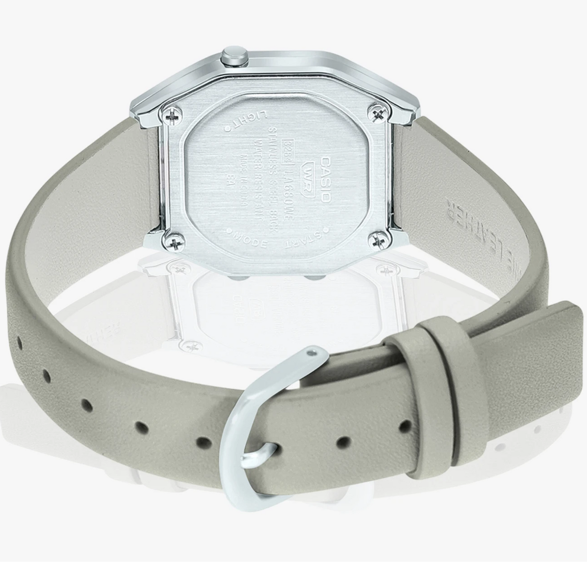 Casio Classic Silver Grey Leather Women's Digital Watch LA680WEL-8