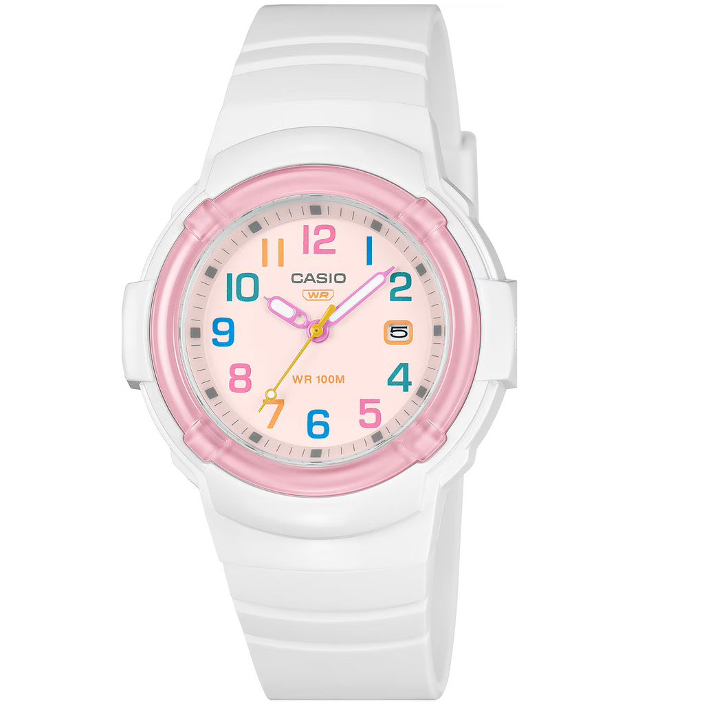 Casio White Pink Women's 100m Analog Sports Watch LX-800H-7A1