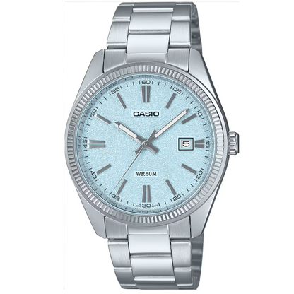 Casio Light Blue/Silver Men's 50m 3-Hand Quartz Analog Watch MTP-1302DA-2A2