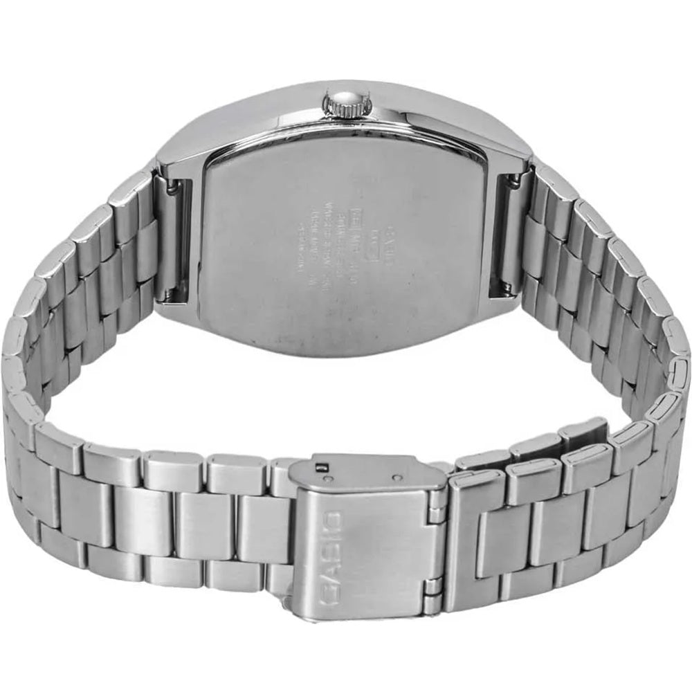 Blue dial men's analog watch with a sleek silver stainless steel band, combining timeless elegance and everyday comfort for any occasion.