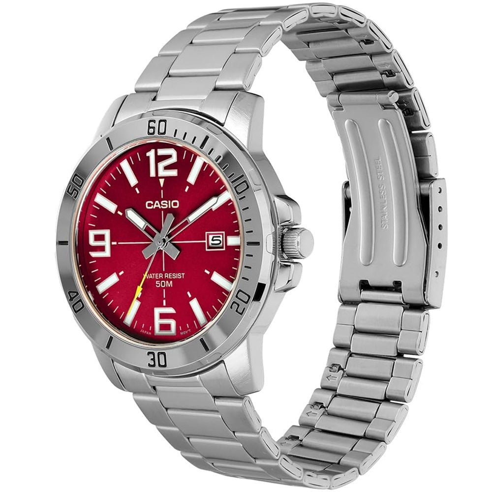 Casio Enticer Red/Silver Stainless Steel Men's 50m Analog Watch MTP-VD01D-4BV