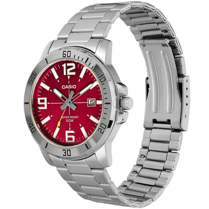 Casio Enticer Red/Silver Stainless Steel Men's 50m Analog Watch MTP-VD01D-4BV