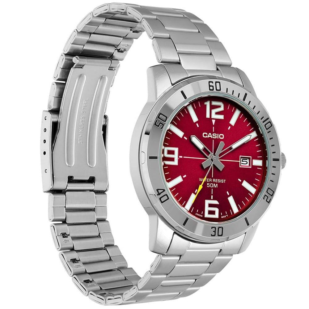 Casio Enticer Red/Silver Stainless Steel Men's 50m Analog Watch MTP-VD01D-4BV