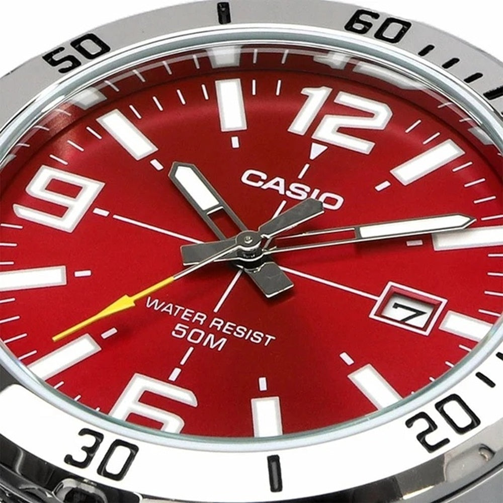 Casio Enticer Red/Silver Stainless Steel Men's 50m Analog Watch MTP-VD01D-4BV