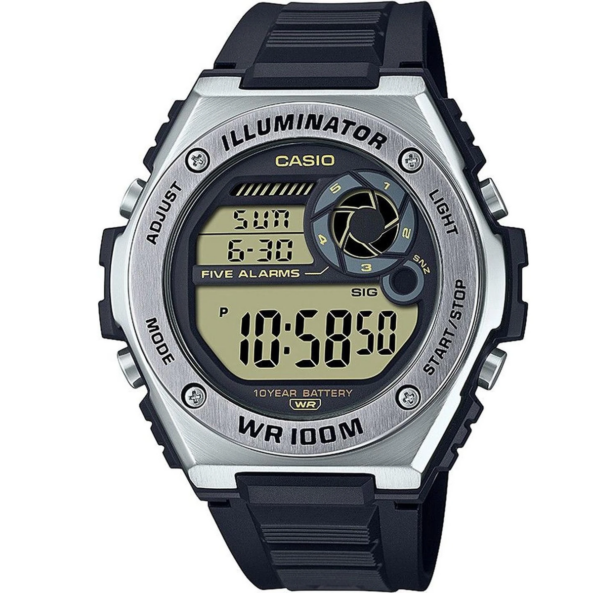 Casio Silver/Black Men's 100m Multifunction Digital Sports Watch MWD-100H-9A